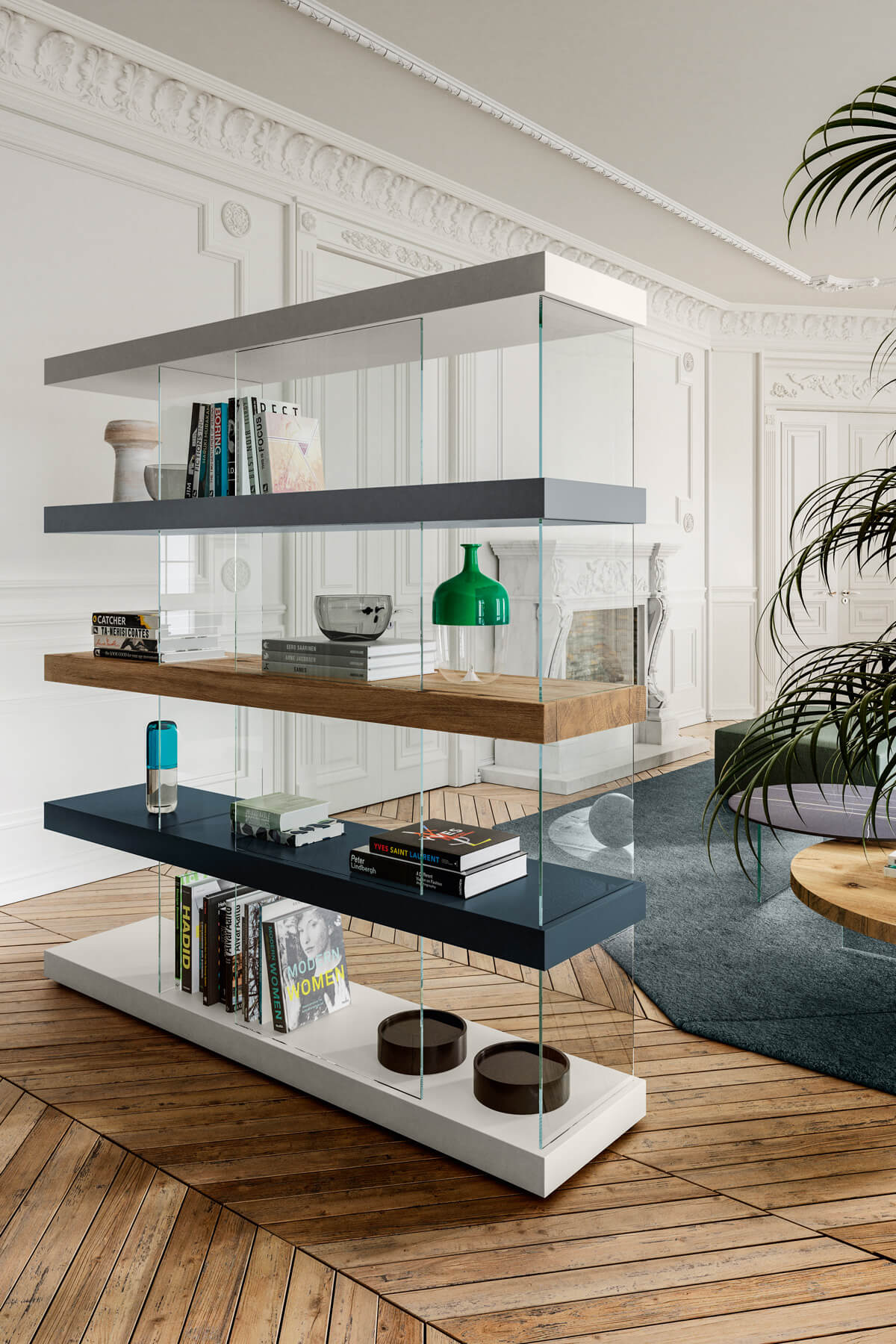 libreria sospesa a soffitto in legno massello - Livyng Ecodesign
